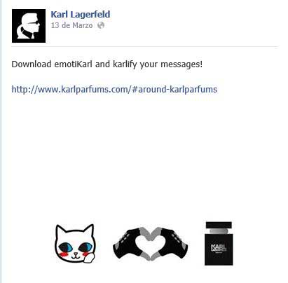 Mensaje en Facebook con el que Lagerfeld anima a sus fans a instalarse la App.