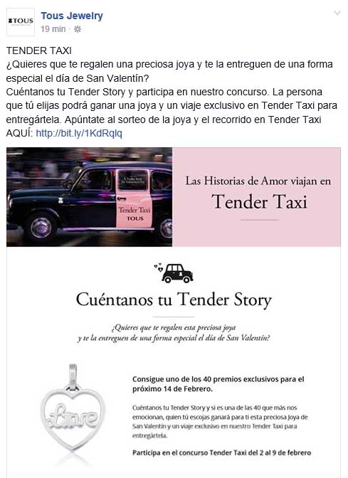 Captura de pantalla del concurso Tender Story de Tous tal y como se difundiA? ayer en Facebook.